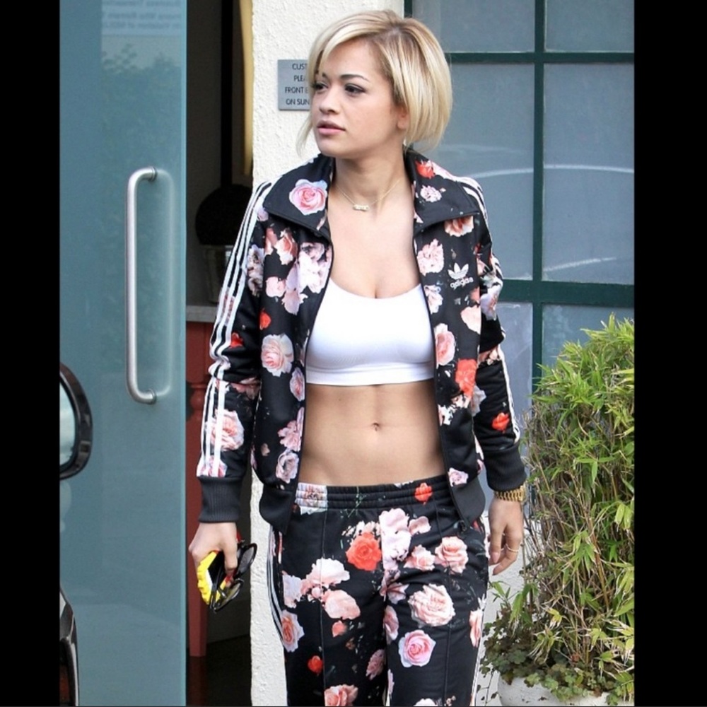 12) Adidas original women Rita Ora floral rose hoodie/leggings S set